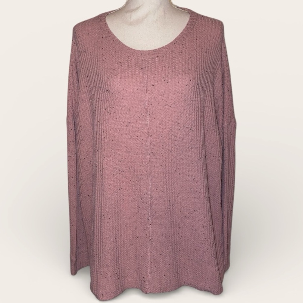 TIME & TRU Oversized Waffle Knit Crewneck Sweater Dusty PNK/Mauve/BLK Size Large - Picture 2 of 6